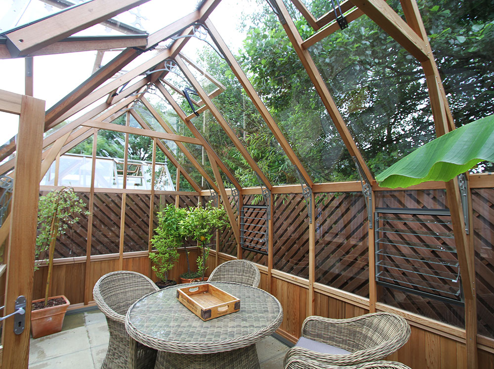 Alton Greenhouse | Cambridge T-Shaped Cedar Half-Boarded Greenhouse