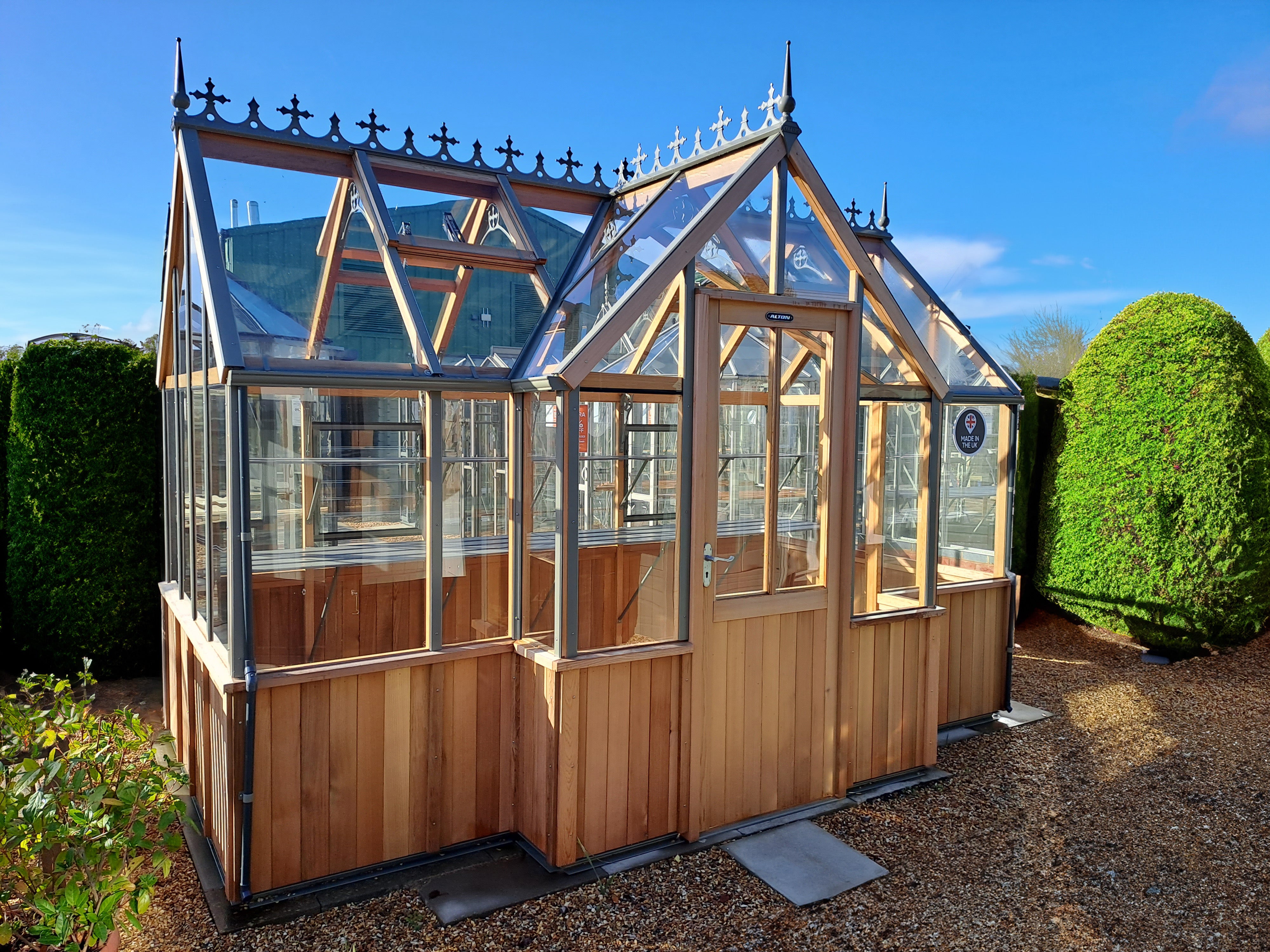 Alton Greenhouse | Durham T-Shaped Cedar Half-Boarded Greenhouse