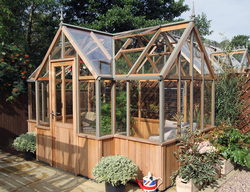 Alton Greenhouse | Durham T-Shaped Cedar Half-Boarded Greenhouse