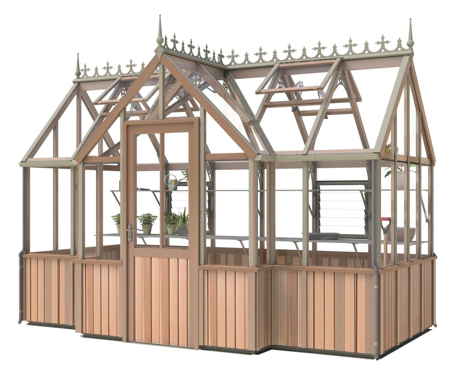 Alton Greenhouse | Durham T-Shaped Cedar Half-Boarded Greenhouse