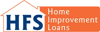 Logo for HFS Home Improvement Loans with a house icon and text on an orange background