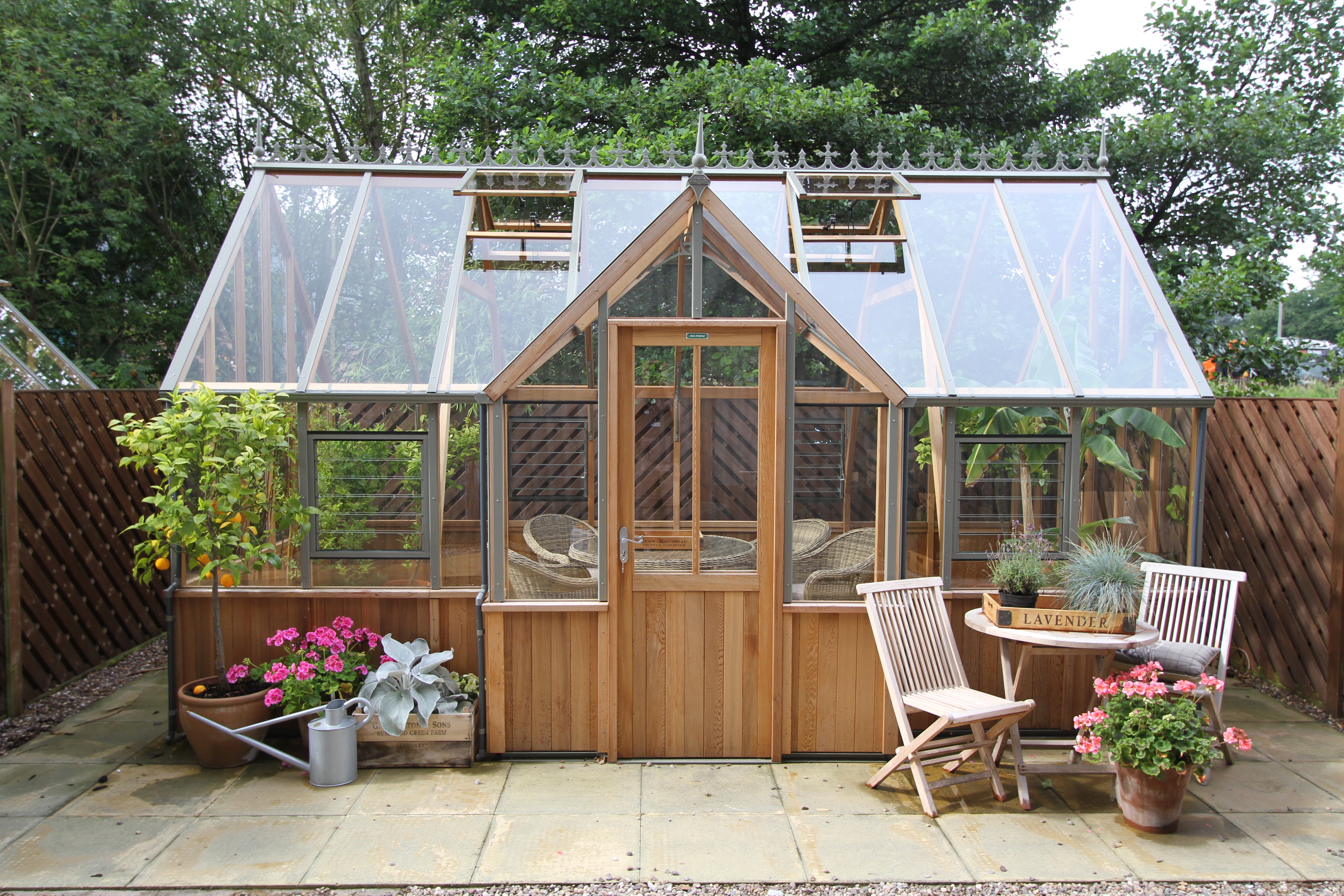 Alton Greenhouse | Cambridge T-Shaped Cedar Half-Boarded Greenhouse