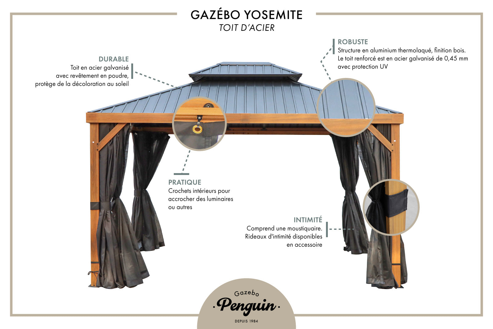 Gazebo Penguin Yosemite Gazebo 10'x12' Aluminum Frame Wood Finish