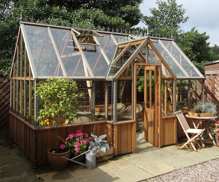 Alton Greenhouse | Cambridge T-Shaped Cedar Half-Boarded Greenhouse