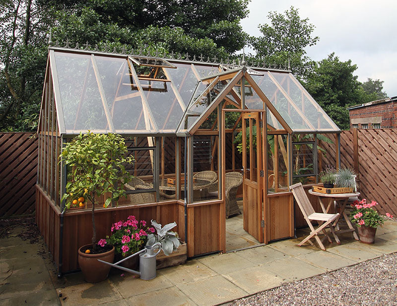 Alton Greenhouse | Cambridge T-Shaped Cedar Half-Boarded Greenhouse